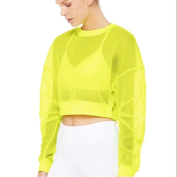 ALO Yoga Row Neon Yellow Long Sleeve Cropped Top - Picture 8 of 10